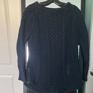 L.L. Bean Navy Cable-Knit Crewneck Sweater with Hem Zips